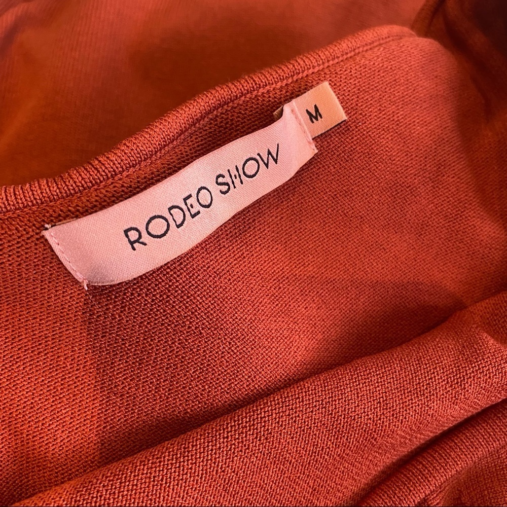 RODEO SHOW Ruffle Trim One Shoulder Viscose Rust Knit Top Blouse Stretch Size M - Picture 6 of 11